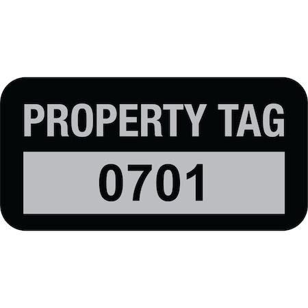 Lustre-Cal Property ID Label PROPERTY TAG5 Alum Black 1.50in x 0.75in Serialized 0701-0800, 100PK 253769Ma1K0701